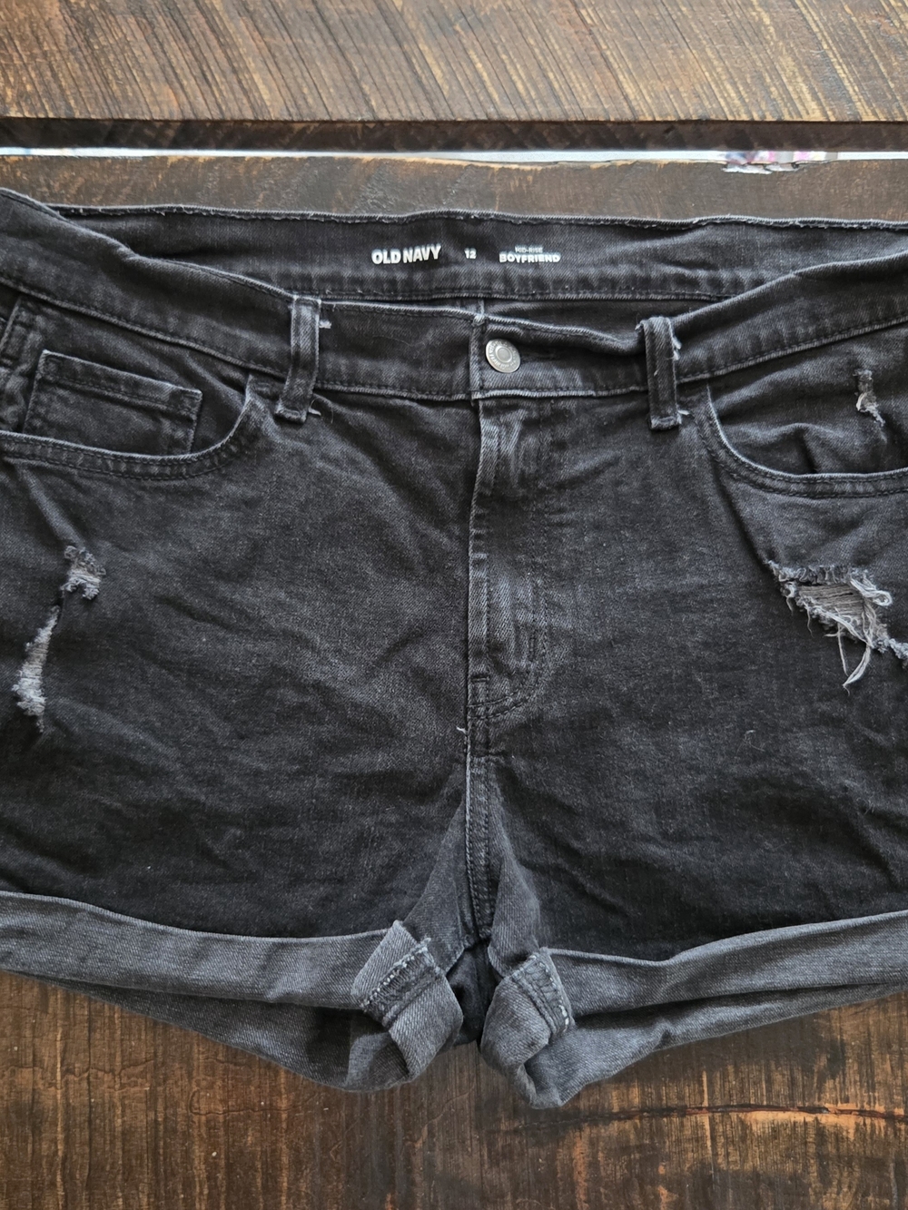 Old Navy Black Distressed Rolled Cuff Jean Shorts Size 12